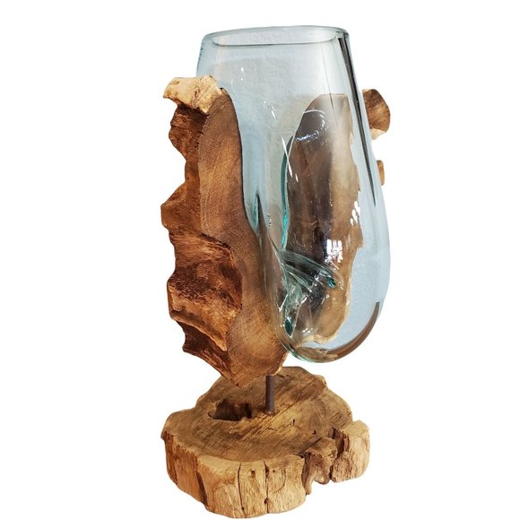 Molten Glass Decorate Vase with Natural Wood - Picture 1 of 13